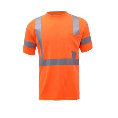 100% Polyester Hi vis Orange Reflective Safety dry fit  short sleeves T-Shirt