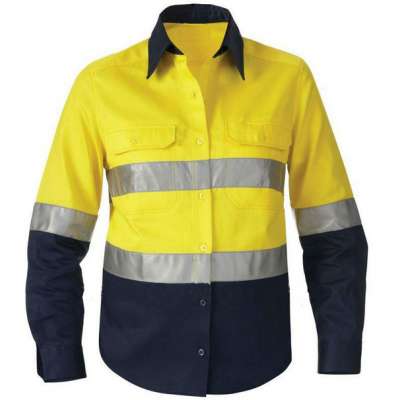 100% cotton hi-vis long sleeve two tone reflective safety work shirt with reflective tapes