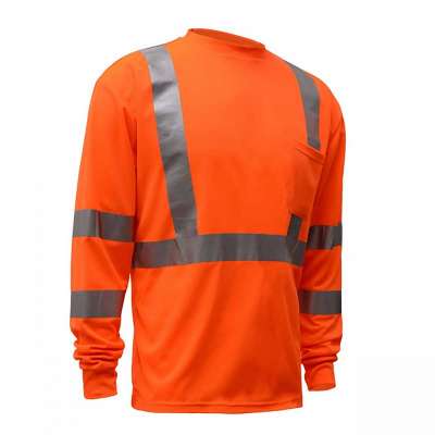 ANSI class 3 Hi Vis T Shirt Custom Long Sleeve 100% polyester birdeye mesh safety reflective contruction T-shirt